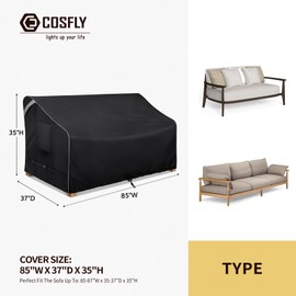 COSFLY Patio Furniture Covers Waterproof, Outdoor Sofa Covers for 3 Seat Couch All Weather Protection Fits up to 85W x 37D x 35H inches(Black)