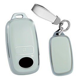 TECART Soft TPU Car Key Fob Holder Shell Protective Smart Remote Key Case fit for Toyota Daihatsu Tanto Rocky Raize 2 Buttons Leather Keyring Keychain Accessories Car Key Shell Key Fob Case White A