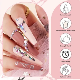Makartt Kit de uñas a presión XXL largo, uñas de pegamento en uñas acrílicas, uñas postizas francesas color piel y rosa, 12 tamaños, 24 piezas, uñas postizas de ataúd con pegamento para uñas, uñas adhesivas, manicura para salón de arte de uñas