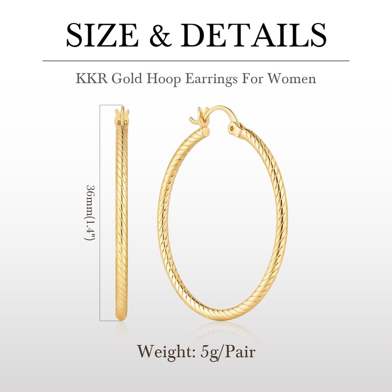 KKR 14K Gold Earrings for Women Statement 14K Gold Hoop