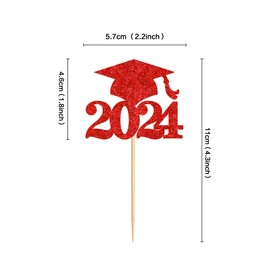 Ercadio Paquete de 36 tapas de graduación 2021 con purpurina para cupcakes, clase de 2021 con tapa de graduación para decoración de fiesta temática de graduación 2021, color rojo