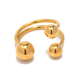 OIDIMS Round Ball Wrap Statement Ring for Women Men Stainless Steel Gold Plated Layered 3 Fashion Balls Open Finger Rings Comfort Fit Geometric Unique Style Party Jewelry Gift