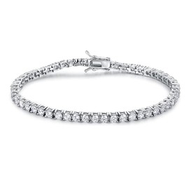Gemsme 925 Sterling Silver Moissanite Bracelet, 18K White Gold Plated, 3mm Round, Tennis Bracelet, 6.5-8.5 Inch