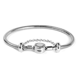 GNOCE Charm Bracelet Stainless Steel Snake Chain Metal Basic Charm Bracelet DIY Bangle with Round shaped Clasp