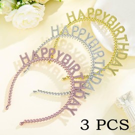 Bafuny Birthday Headband Set Pearl Tiara Hairband Princess Crown Women Head Accessories 3PCS