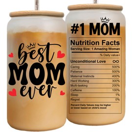 Best Mom Ever 16oz Frosted Glass Cup - Ideal Mother's Day, Birthday Gift for Mom from Daughter, Son, Kids, Best Mama Glass Cup with Straw, Cute Mommy Christmas Gifts for Mommy, Cool Gifts for Your Mom