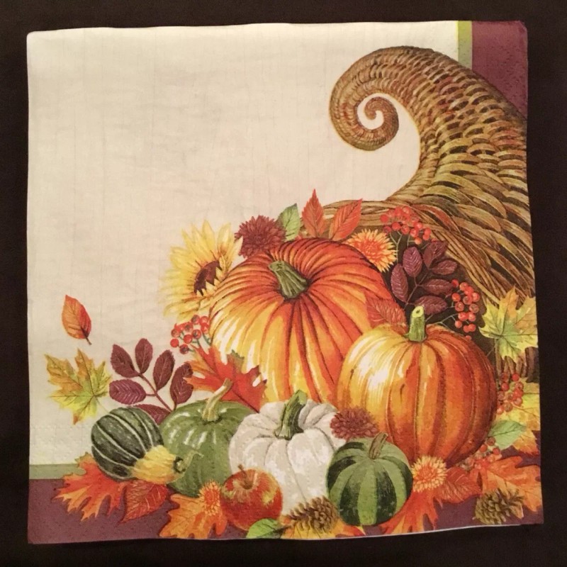 TWO Thanksgiving Autumn Fall Paper Napkins For Decoupage Cornucopia Pumpkins