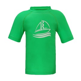 LACOFIA Boys' Short-Sleeved Swimming Shirt Children's Sun Protection Swimming Shirt Kids Rash Guard Quick-Drying, Green print., 122 - 128
