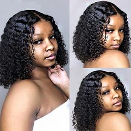 Karlami Hair Short Bob Wig Human Hair 13x6 Deep Curly Lace Front Wig Human Hair Short Bob Wigs for Black Women Wet and Wavy Curly Wig Glueless Transparent Lace Bob Wig Pre Plucked with Baby Hair 150% Density Brazilian Remy Hair Wigs Natural Hairline - Sp
