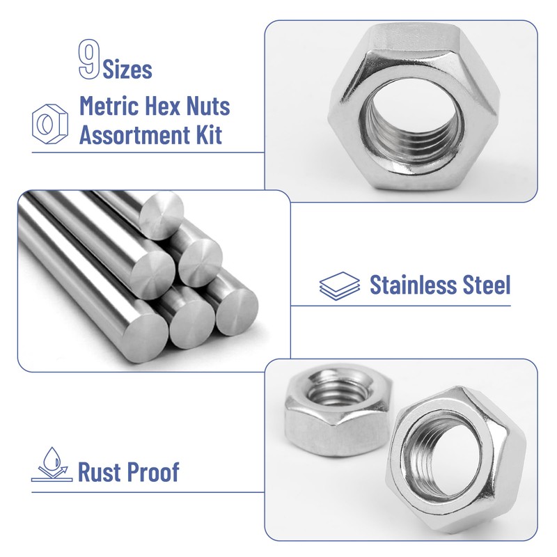 Mr. Pen- Metric Hex Nuts Assortment Kit, 370 pcs, Stainless