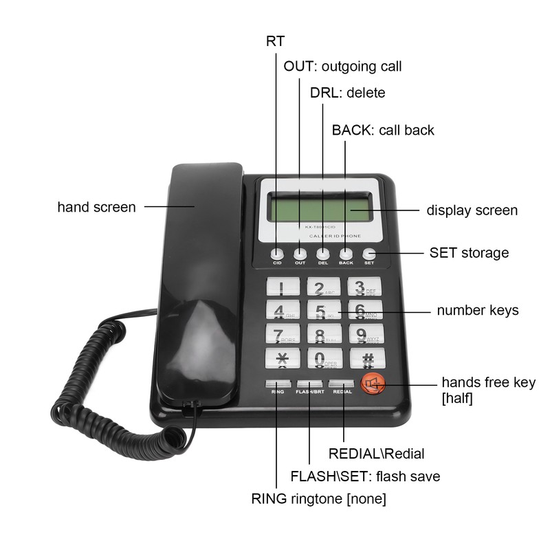 KXT8001CID Corded Telephone Caller ID Semi Hands Free Clear Display