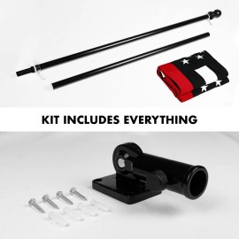 G128 Flag Pole 5 FT Black Tangle Free & Thin Red Flag 2x3 FT Combo Embroidered