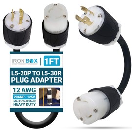IronBox Electric NEMA L5-20P to L5-30R Plug Adapter Power Cord - 20A, 125V, 12 AWG - UL Listed Power Extension Cable - Heavy Duty Plug and Connector for Generator, RV, Data Centers & More (1ft, Build)