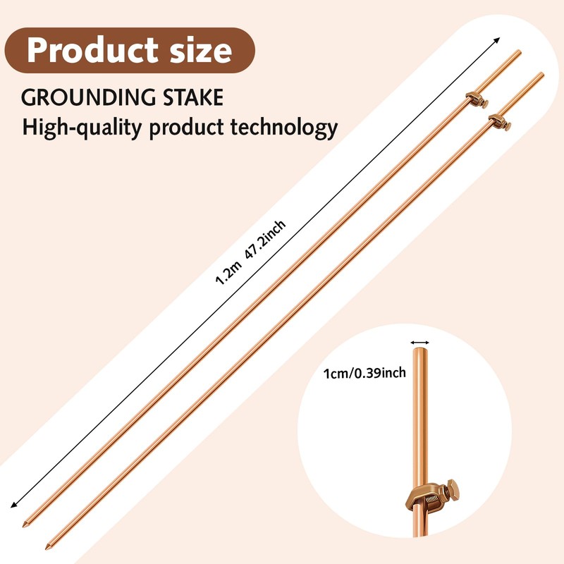 Gisafai 3 Pcs Grounding Rod 4 ft Portable Electrical Copper
