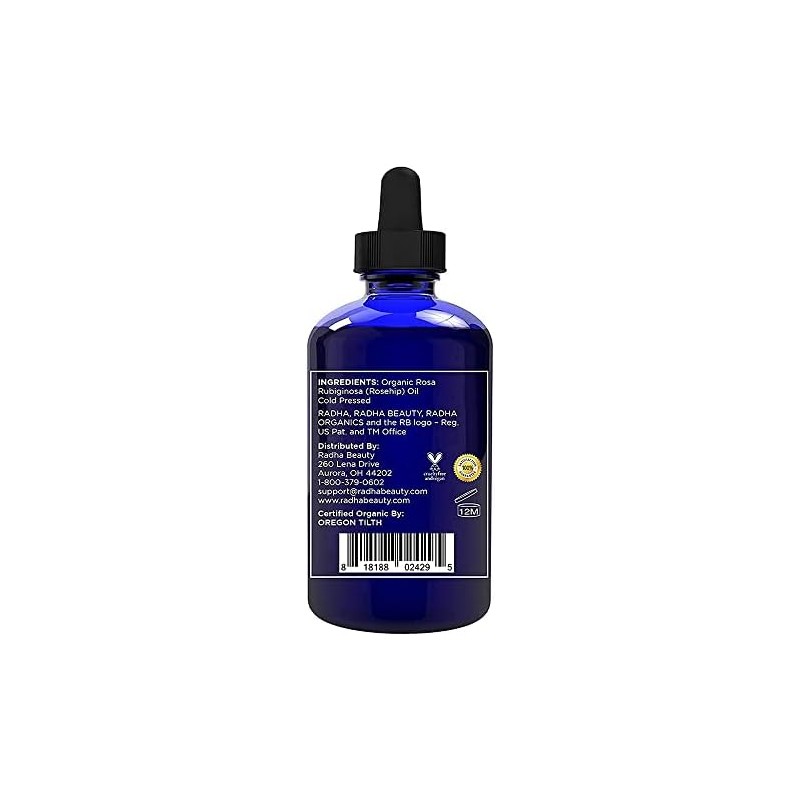 Radha Beauty Aceite de Rosa Mosqueta Orgánico 100% Puro, 120
