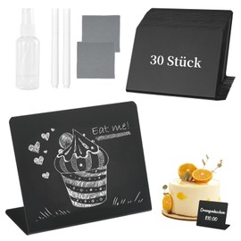Kreidetafel Klein, 30 Stück L-Form Preisschilder, 100x75mm Mini Tafeln Schiefertafel zum Beschriften, Buffet Schilder mit 2 Stifte 1 sprühflasche und 2 Putztuch, Mini Tafel für Buffet, Party & Café