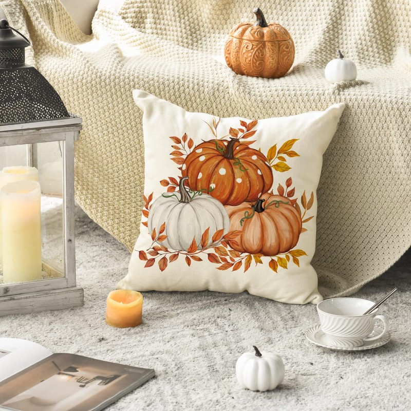 Artoid Mode Orange Pumpkins Maple Leaves Autumn Cushion Cover Set