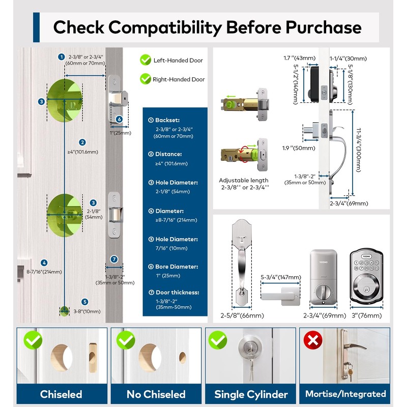 TEEHO TK001H Keyless Entry Door Lock with Handle Set, Electronic
