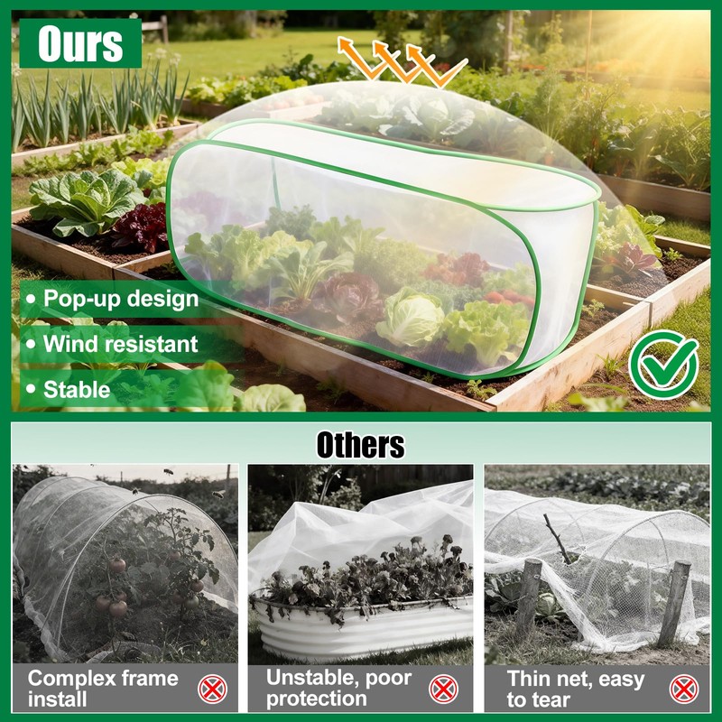 2 Pack Garden Netting Covers, 3.9X2FT Raised Bed Plant Netting,