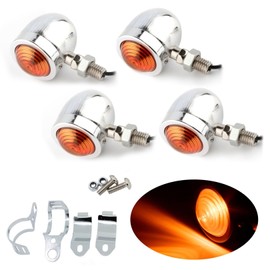 PIENSE Motorcycle Turn Signals Set of 4 Universal Black Bullet Bullet Retro American Orange (4 Silver and 2 F Stays)