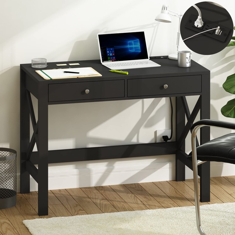 ChooChoo Computer Desk with USB Charging Ports and Power Outlets,
