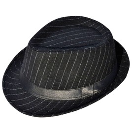 YoungLove Men's Gangster Structured Pinstripe Short Brim Fedora Hat Black Fedora Hats for Women Men's Fedoras, Black