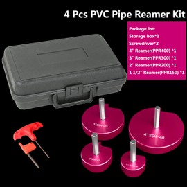 4 -piece Pipe Reamer Kit Plastic CPVC ABS Pipe Reamer Tool Size 1-1/2", 2", 3", 4", for Standard 1/2" Drills (4)