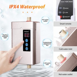 Electric Tankless Water Heater, Small Instant Hot Water Heater for Kitchen Sink, 3000W 110V, With LCD Digital Display (Golden Inverter)