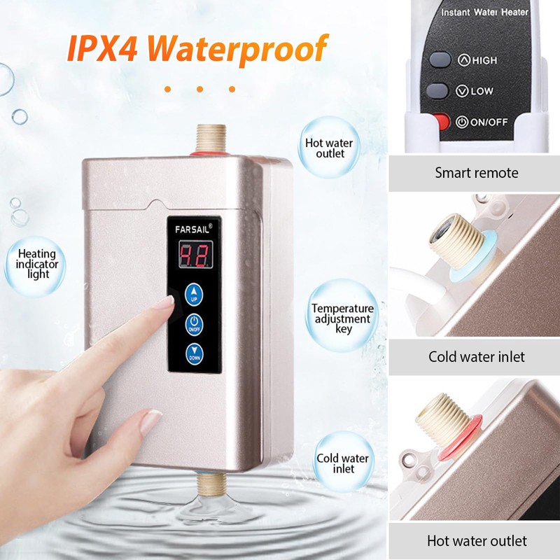 Electric Tankless Water Heater, Small Instant Hot Water Heater for