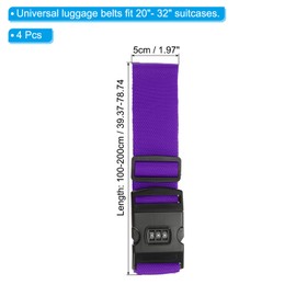 PATIKIL Luggage Straps, 4 Pack Suitcase Straps Adjustable Luggage Belts Strap with Combination Lock TSA Approved for Luggage Suitcases Travel, Purple
