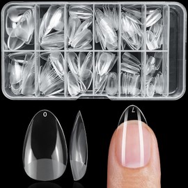 Lifextol 240pc Almond Gel Nail Tips Short Fake Nails for Press on Nails Clear Acrylic Nails Tips, 12 Sizes Full Cover Nail tips Almond Soft Gel Nail Tips False Nails Extension Artificial Fingernail