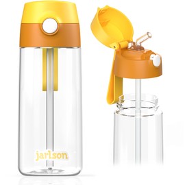 JARLSON® Children's Drinking Bottle – TÜV Tested – Water Bottle 500 ml – BPA Free – Leak-Proof – Children's Bottle with Straw – Tritan Bottle for School, Nursery, Bicycle (Yellow)