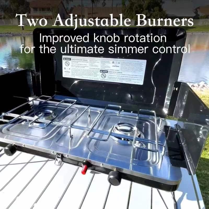 FineFlame Camping Stove, 2 Burners Portable Propane camp Stove with
