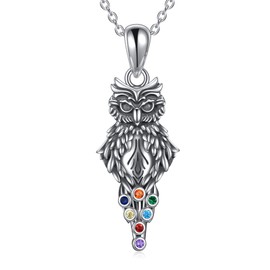 YAFEINI Owl Necklace for Women Teen Girls Sterling Silver Oxidized Owls Chakra Pendant Necklace Jewelry Gifts