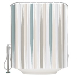 Pinroote Teal Beige Brown Shower Curtain, Stall Shower Curtains for Bathroom/Bathtub, Modern Oil Painting Striped Abstract Art Waterproof Fabric Shower Curtain Set with 12 Hooks, Long 72" x 84"