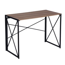 FurnitureR 39.4'' Folding Laptop Assembly Foldable Tables for Students with Walnut Desktop and Black Frame for Home Office Study Living Room Computer Desk