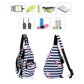 HAWEE Rope Sling Bag for Women Men Casual Cross Body Daypack Backpack Adjustable Strap with Side Pocket Anti-theft for Travel/Sport, Stripes Flamingo
