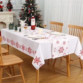 Hapterouse Christmas Tablecloth and Table Runner Christmas Set Waterproof Wrinkle-Free Tablecloth with Snowflakes Pattern Rectangle Tablecloth for Party Kitchen 137 x 178 cm 33 x 178 cm White