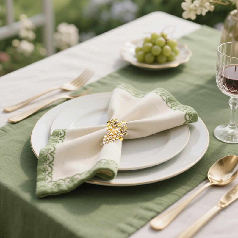 Grape Napkin Rings Set of 12 Pearl & Sparkly Rhinestone