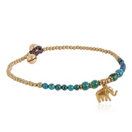 AeraVida Noble Elephant with Malachite & Fashion Brass Beads Link Anklet | Classic Brass Beads Link Anklet | Casual Bangle Anklet for Women | Gift for Women