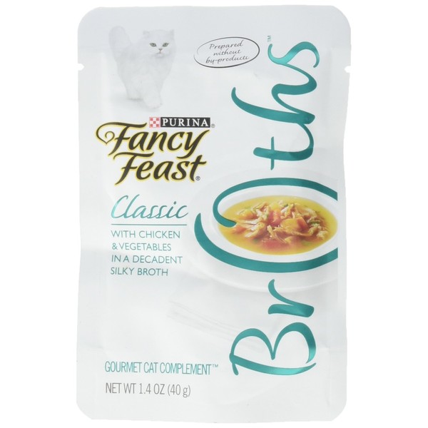 Purina Fancy Feast Broth For Cats, Classic, With Chicken & Vegetables, 1.4-Ounce Pouch, Pack Of 32