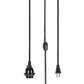 Aspen Creative 21006A, One-Light Plug-in Vintage Style Hanging Socket Pendant Fixture with Matte Black Socket and 15 feet of Black SPT-2 Cord and On/Off Switch