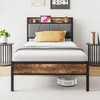 Modern Industrial Twin Size Platform Bed Frame with Storage Headboard,