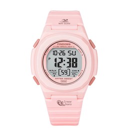 PINDOWS Women's Digital Sport Watch 50 Meters Waterproof Watch with LED Backlight, Calendar, Alarm Clock, Stopwatch, Perfect Gift for Women, Pink