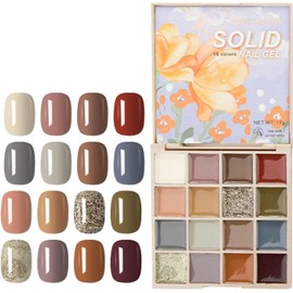Littryee 2022 Nuevo esmaltes uñas en Gel, 16 Colores Neutral NuSólido Gel Polish Crme Manicure Palette Glitter Pudding Gel Soak Off Art Kit Salon Home