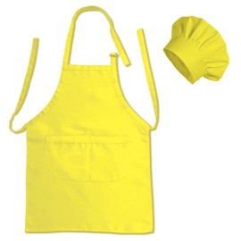 Matissa & Dad Kids Cooking Apron and Chef Hat Set Adjustable Childrens Apron for Baking, Painting, Craft Chef Apron Artist Smock child (Yellow, X Large For kids 48" to 55" Height)
