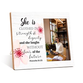 Zcsni Christian Gift Photo Frame, She Laughs Without Fear Of The Future Picture Frame Decor, Motivational Desk Shelf Tabletop Photo Frame Decor,Gifts For Friend Family Coworker-A11
