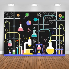 Fitumiw Chemical Science Birthday Party Backdrop 7x5ft Chemical Experiments Science Party Decorations Background for Kids Chemistry Lab Mad Scientist Equipment Science Research Banner
