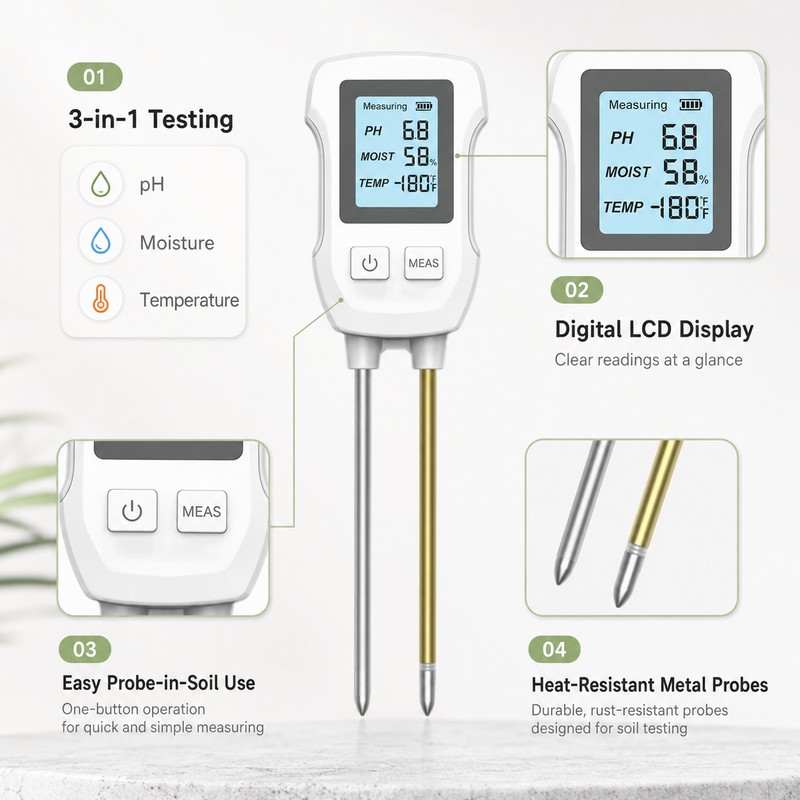 Digital Soil Tester for Plants – 3-in-1 pH, Moisture &