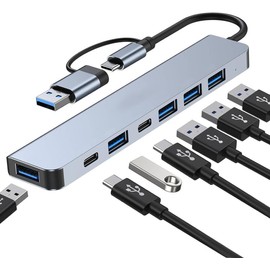 USB C Hub 7 in-1, USB-C Multiport Adapter, Type C Hub with (1*USB 3.0, 4*USB 2.0, 1*USB-C Charging, 1*USB-C Data Port) Type-c Hub for MacBook,Laptop,iMac,i-Pad,Printer, Flash Drive